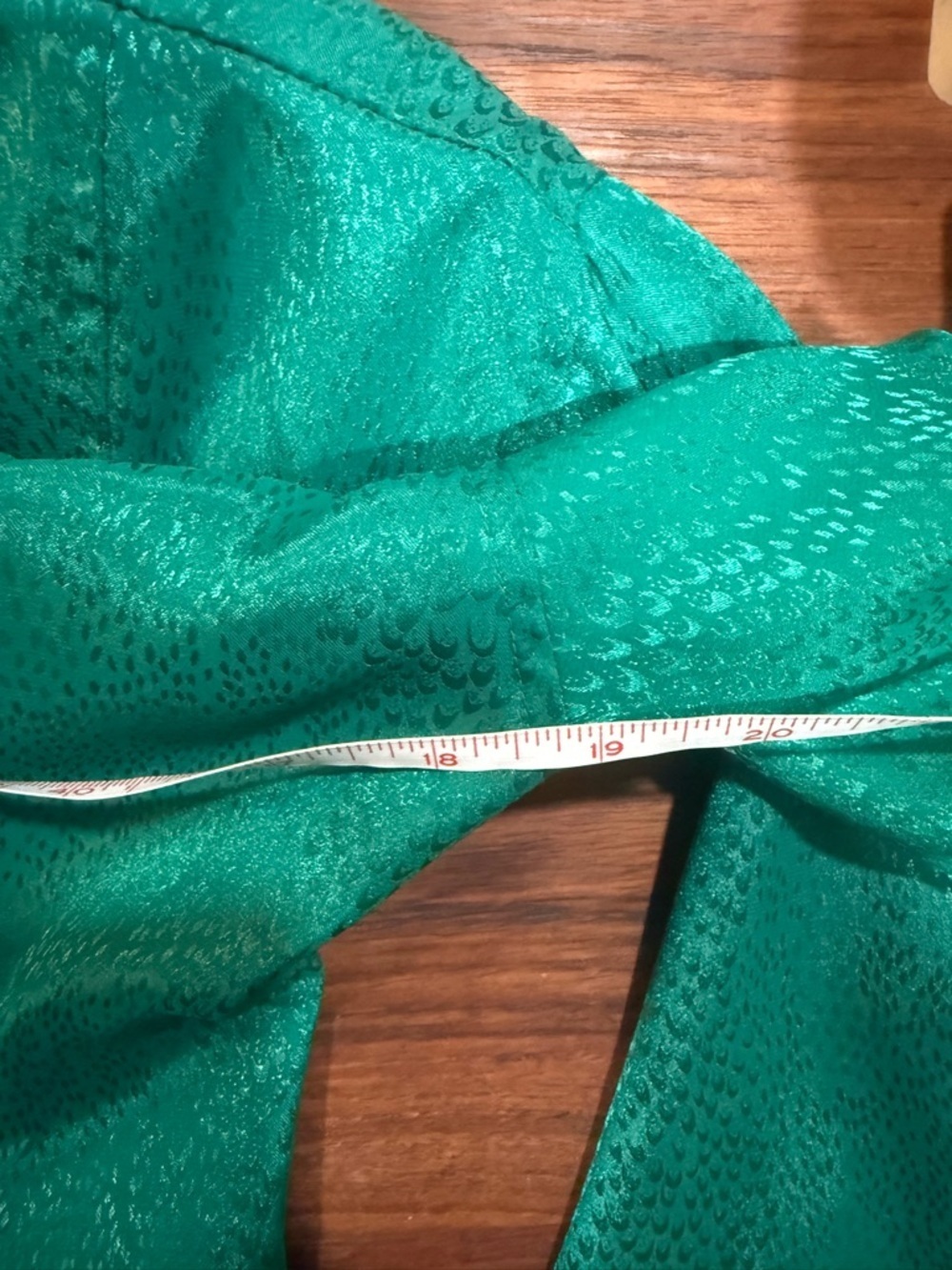 Vintage Emerald Satin Wrap Blouse 90s Textured Jacquard Top S/M - Picture 6 of 9